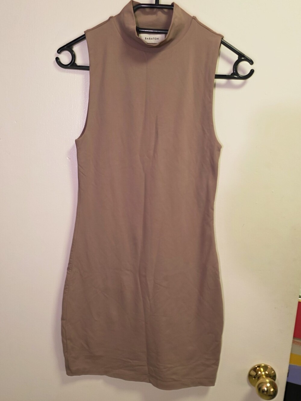 Light Pink Babaton Brown Sleeveless Mockneck Mini Dress